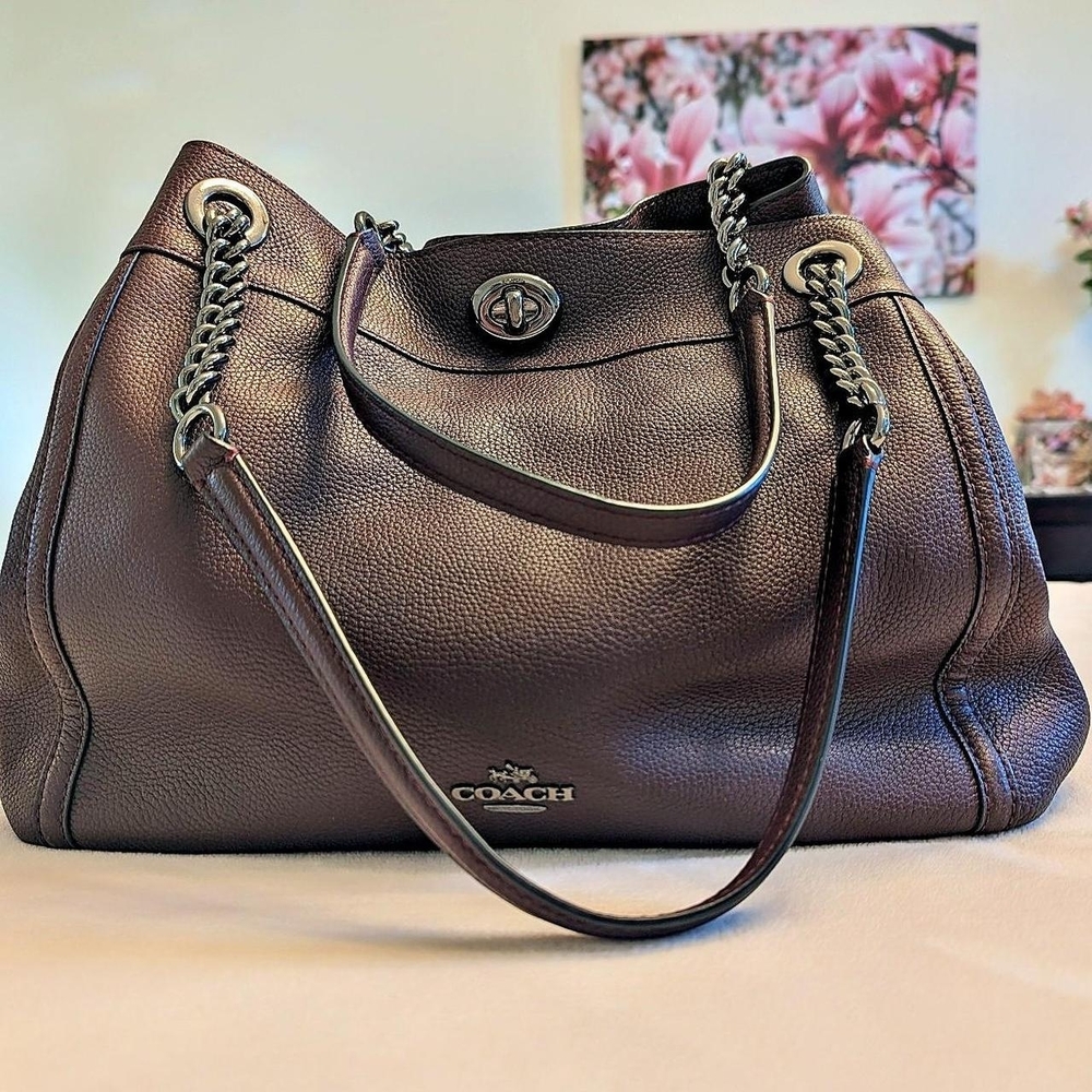 Coach Burgundy Pebbled Leather Edie Turnlock Bag